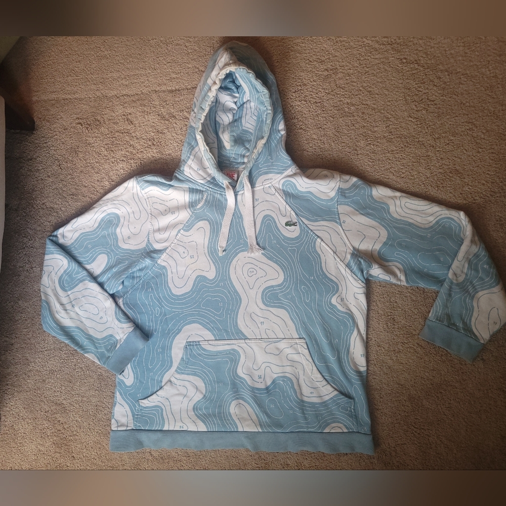 Lacoste Live! Size 7 (Size L-XL) Blue and White Patterned Hoodie